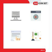 4 Thematic Vector Flat Icons and Editable Symbols of computer finger audio play video play web Editable Vector Design Elements