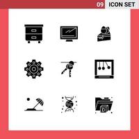 Universal Icon Symbols Group of 9 Modern Solid Glyphs of room hotel pc gears egg Editable Vector Design Elements