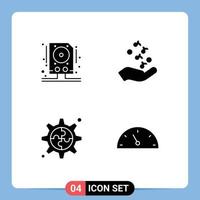 Editable Vector Line Pack of 4 Simple Solid Glyphs of data creative storage music gear Editable Vector Design Elements