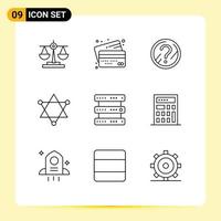 Universal Icon Symbols Group of 9 Modern Outlines of hosting space payment science solution Editable Vector Design Elements