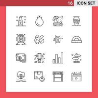 Pack of 16 creative Outlines of greece emoji beach ancient jar sunbathe Editable Vector Design Elements