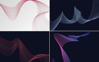 Set of 4 geometric wave pattern background Abstract waving line vector