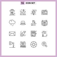 Set of 16 Vector Outlines on Grid for rain layout craving presentation tablet Editable Vector Design Elements