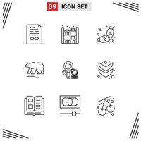 Outline Pack of 9 Universal Symbols of search polar barbecue bear sausage Editable Vector Design Elements