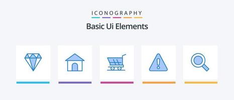 paquete de iconos básicos de elementos de interfaz de usuario azul 5 que incluye búsqueda. signo. carro. advertencia. alerta. diseño de iconos creativos vector