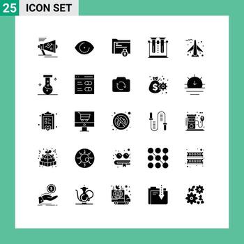 Pack of 25 Modern Solid Glyphs Signs and Symbols for Web Print Media such as testing laboratory vision chemistry lock Editable Vector Design Elements
