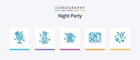Paquete de 5 iconos de fiesta nocturna azul que incluye mirada fija. fiesta. noche. noche. disco. diseño de iconos creativos vector