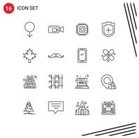 Universal Icon Symbols Group of 16 Modern Outlines of moustache leaf microchip canada security Editable Vector Design Elements