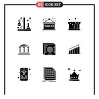 User Interface Pack of 9 Basic Solid Glyphs of court city unavailable bank food Editable Vector Design Elements