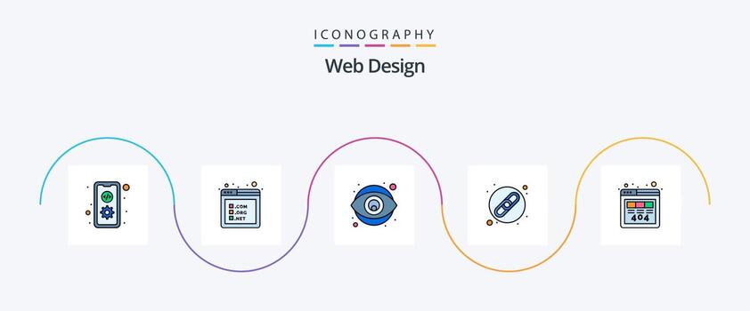 paquete de iconos de 5 planos llenos de línea de diseño web que incluye página. error. creatividad. dirección URL cadena vector