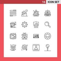 Pack of 16 creative Outlines of decoration stamp mission mubarak valentine Editable Vector Design Elements