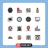 conjunto de 16 líneas vectoriales llenas de color plano en la cuadrícula para jugar marketing jugar chat protector solar elementos de diseño de vectores creativos editables