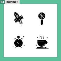 Group of 4 Solid Glyphs Signs and Symbols for space craft toy rocket baby toy time Editable Vector Design Elements