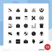 Group of 25 Modern Solid Glyphs Set for business operations business administration skyscaper party sparkling Editable Vector Design Elements