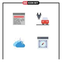 Set of 4 Vector Flat Icons on Grid for web weather car cloud compass Editable Vector Design Elements