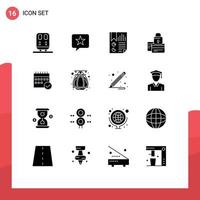 Universal Icon Symbols Group of 16 Modern Solid Glyphs of secure credit bookmark card report Editable Vector Design Elements