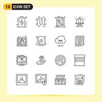 Mobile Interface Outline Set of 16 Pictograms of digital business flammable party cake Editable Vector Design Elements