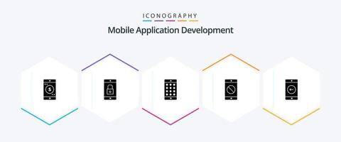 Mobile Application Development 25 Glyph icon pack including mobile. mobile. mobile application. disabled mobile. password vector