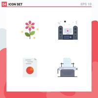 Mobile Interface Flat Icon Set of 4 Pictograms of flower hands multimedia sound printer Editable Vector Design Elements