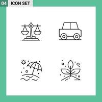 Pack of 4 Modern Filledline Flat Colors Signs and Symbols for Web Print Media such as balance vacation automobile vehicles plant Editable Vector Design Elements