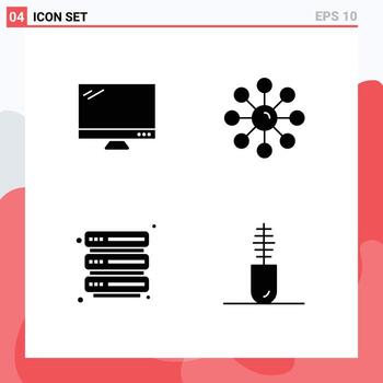 Pictogram Set of 4 Simple Solid Glyphs of computer skin protection imac skin server Editable Vector Design Elements