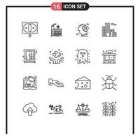 Outline Pack of 16 Universal Symbols of furniture house brain building mind Editable Vector Design Elements