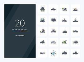 20 Mountains line Filled icon for presentation vector