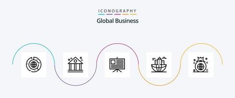 paquete de iconos de línea de negocios global 5 que incluye negocios. cuartel general analítica. global. negocio vector