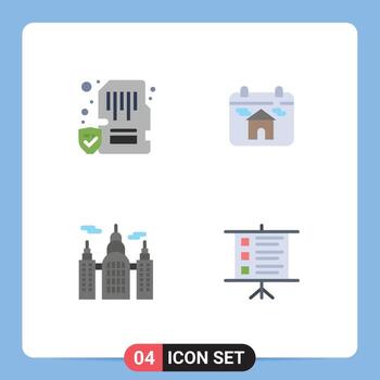 Pack of 4 Modern Flat Icons Signs and Symbols for Web Print Media such as card building memory real estate house Editable Vector Design Elements