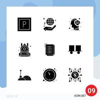 9 User Interface Solid Glyph Pack of modern Signs and Symbols of work task check list head school bag Editable Vector Design Elements