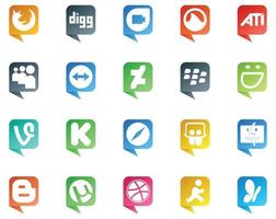 20 logotipo de estilo de burbuja de discurso de redes sociales como blogger slideshare deviantart navegador kickstarter vector