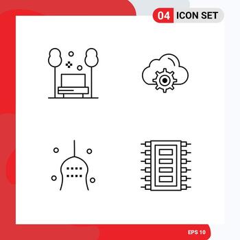 Mobile Interface Line Set of 4 Pictograms of chair bone relax setting thanksgiving Editable Vector Design Elements