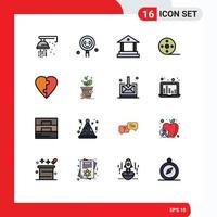 Mobile Interface Flat Color Filled Line Set of 16 Pictograms of love reel search movie album Editable Creative Vector Design Elements