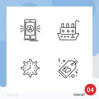 Set of 4 Modern UI Icons Symbols Signs for navigation clock gps marine time Editable Vector Design Elements