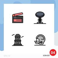 Set of 4 Modern UI Icons Symbols Signs for action observatory clapper furniture watchtower Editable Vector Design Elements