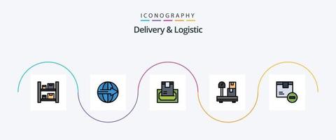 la línea de entrega y logística llenó el paquete de iconos planos 5 que incluye el peso. caja. logístico. pago. entrega vector