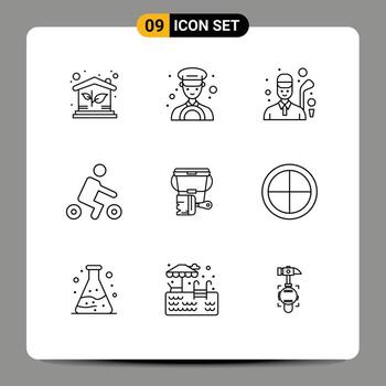 9 User Interface Outline Pack of modern Signs and Symbols of color paint golfer transport riding Editable Vector Design Elements
