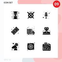 9 Universal Solid Glyphs Set for Web and Mobile Applications tickets movie tickets mic movie raffle talk Editable Vector Design Elements