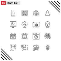 Outline Pack of 16 Universal Symbols of monitor twitter camera mane image Editable Vector Design Elements