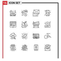 Group of 16 Modern Outlines Set for layout soft drink document drink cane Editable Vector Design Elements