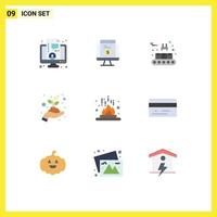 Group of 9 Modern Flat Colors Set for fire money website hand production line Editable Vector Design Elements