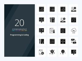 20 Programming And Coding Solid Glyph icon for presentation vector