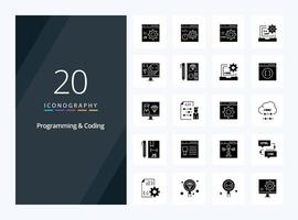 20 icono de glifo sólido de programación y codificación para presentación vector