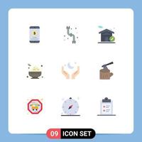 9 Creative Icons Modern Signs and Symbols of cresent hand building pray food Editable Vector Design Elements