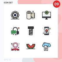 9 User Interface Filledline Flat Color Pack of modern Signs and Symbols of bolt operator tissue help gadget Editable Vector Design Elements