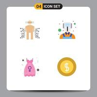 4 Universal Flat Icons Set for Web and Mobile Applications sensor party frock human professions women Editable Vector Design Elements