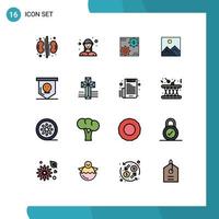 Mobile Interface Flat Color Filled Line Set of 16 Pictograms of image frame revenue profit making Editable Creative Vector Design Elements