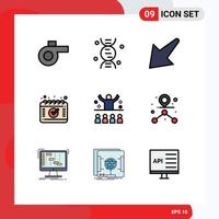 Filledline Flat Color Pack of 9 Universal Symbols of path presentation appointment motivation conference Editable Vector Design Elements