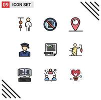 Modern Set of 9 Filledline Flat Colors and symbols such as edit education off cap map Editable Vector Design Elements