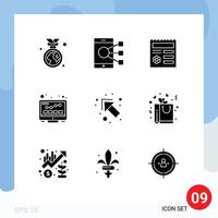 9 Thematic Vector Solid Glyphs and Editable Symbols of arrow monitoring share monitor document Editable Vector Design Elements